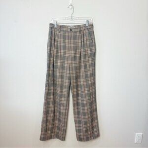 Reformation Franklin Plaid Trouser Pants Brown